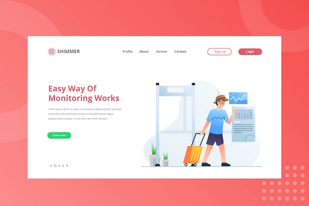 Easy way of monitoring works illustration for working from home concept on landing page