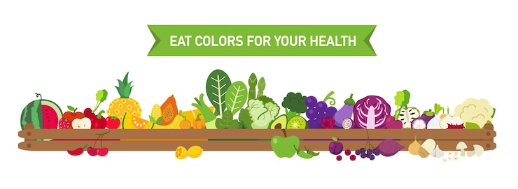 Vector eat colors for your healtheat a rainbow of fruits and vegetables vector illustration