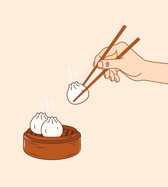 Eat dumpling using chopstick illustration vector stock