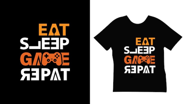 ベクトル ゲーム睡眠リピートタイポグラフィtシャツデザインを食べる