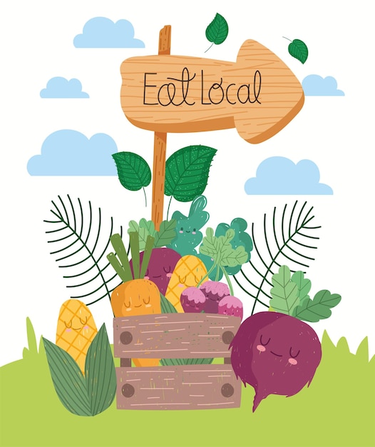 Eat local wooden signpost