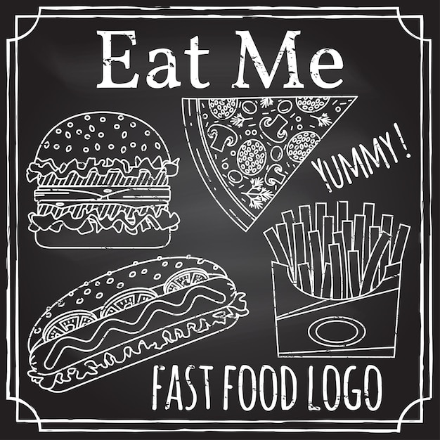 Eat me elements on the theme of the restaurant business chalk drawing on a blackboard logo vector