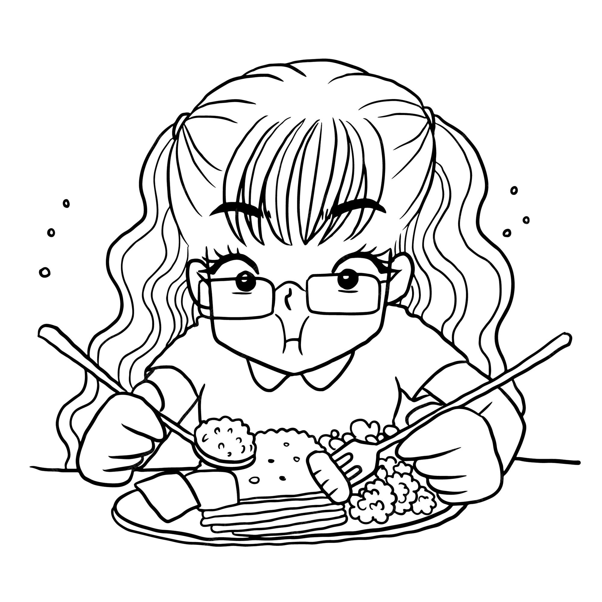 Premium Vector Eat rice cartoon doodle kawaii anime coloring page cute illustration drawing