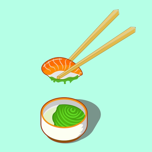 eat salmon sushi with wasabi sauce