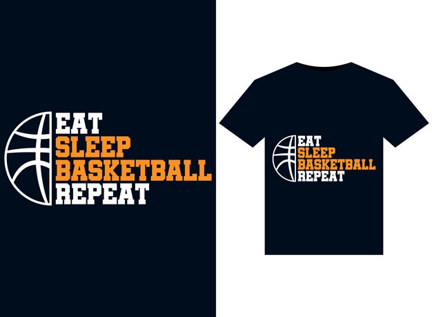 Eat Sleep Basketball Repeat のイラストを印刷用の T シャツ デザインに使用