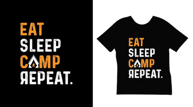 スリープキャンプを食べる面白いTシャツのデザイングラフィックを繰り返す