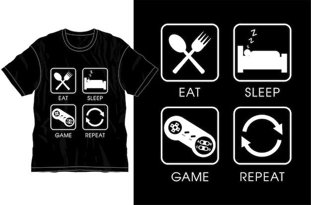 Mangiare, dormire, gioco, ripetere, divertente, t-shirt, disegno, grafico, vector