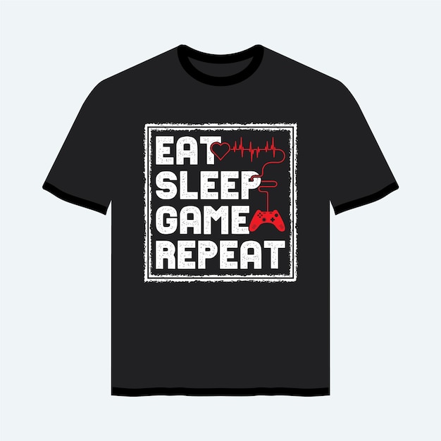 Слоган Eat Sleep Game Повторите с сердцебиением и векторным дизайном футболки геймпада