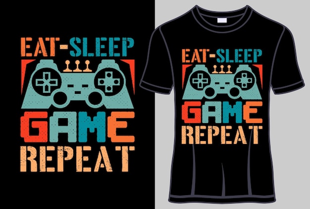 編集可能なベクトルグラフィックで睡眠ゲームリピートTシャツデザインとタイポグラフィTシャツテンプレートを食べる