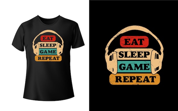 Eat Sleep Game Repeat Vintage Gaming Tshirt