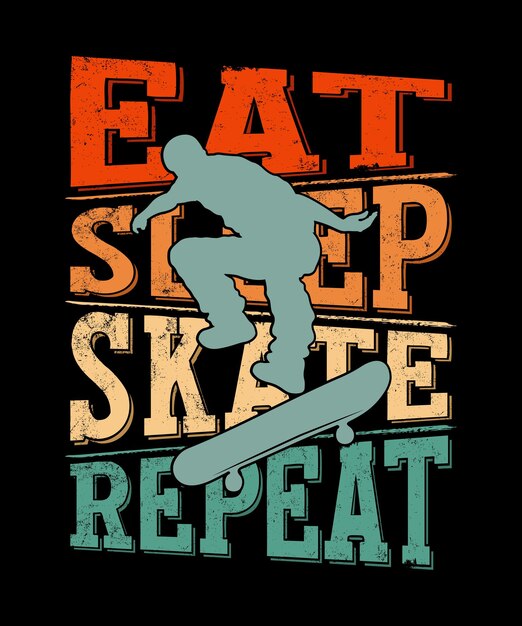 수면 스케이트 반복 스케이팅 스케이트 보더 빈티지 티셔츠 디자인 먹기