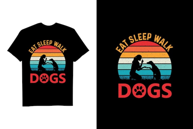 Ешьте сна, гуляйте с собаками, ретро-векторный дизайн футболки