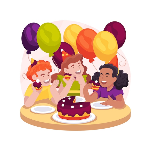 Eating Birthday cake isolated cartoon vector illustration