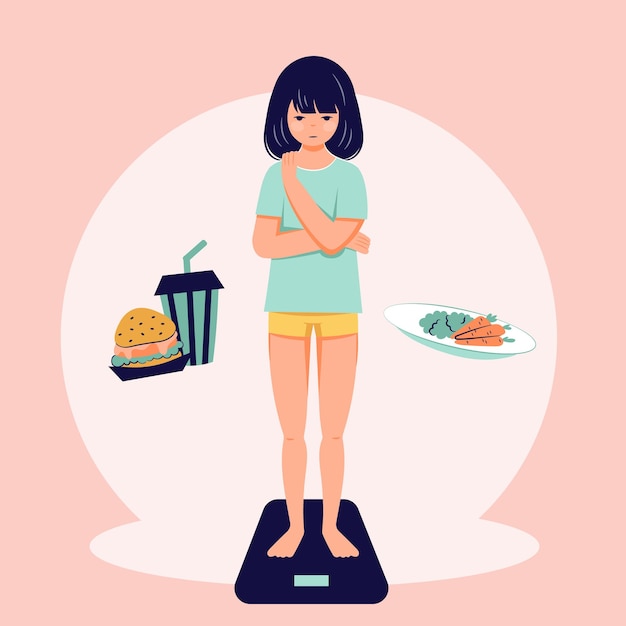Концепция расстройства пищевого поведения анорексия булимия проблема плоская иллюстрация человека