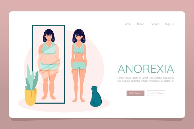 Eating disorder concept anorexia bulimia problem web landing banner template