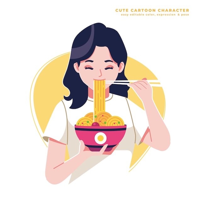 eating noodle cute cartoon character