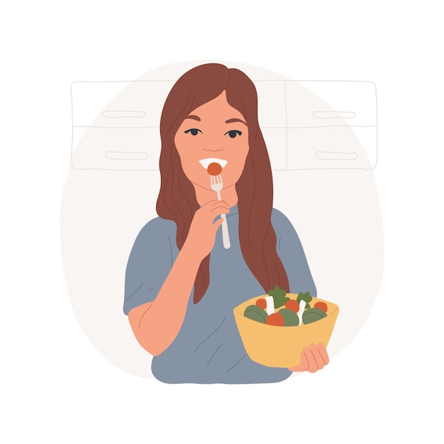 Eating salad isolated cartoon vector illustration