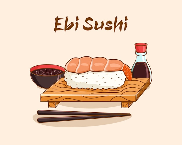 Ebi sushi cartoon illustration