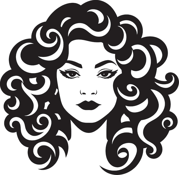 Ebon Elegance Stylish Curly Haired Lady Logo Curly Silhouette A Womans Unique Symbol