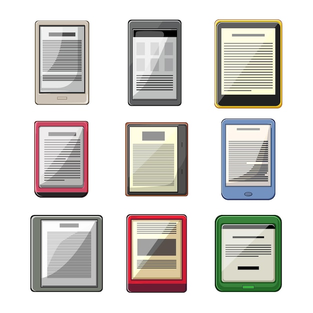 Ebook reader instellen cartoon vectorillustratie