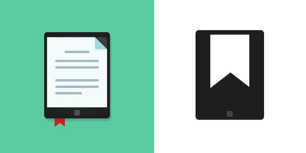 ereader 평면 만화로 전자 책 태블릿 장치 아이콘 또는 책 디지털 전자 장치 기술