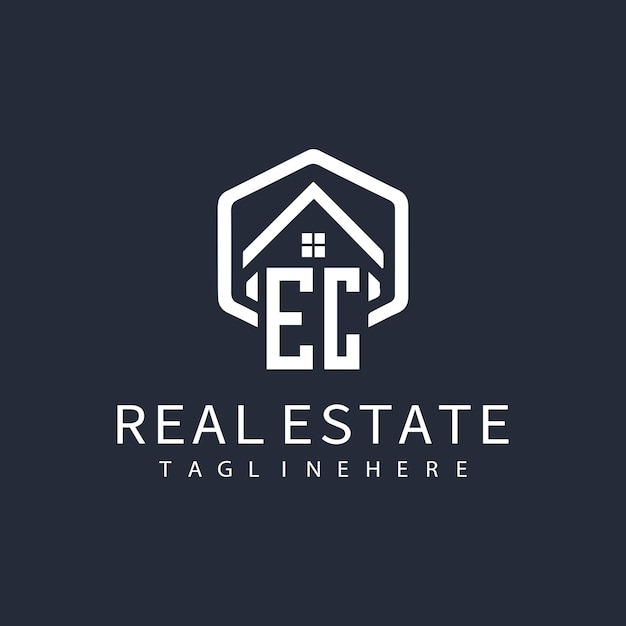 Vector ec initial monogram logo for real estate with home shape creative design