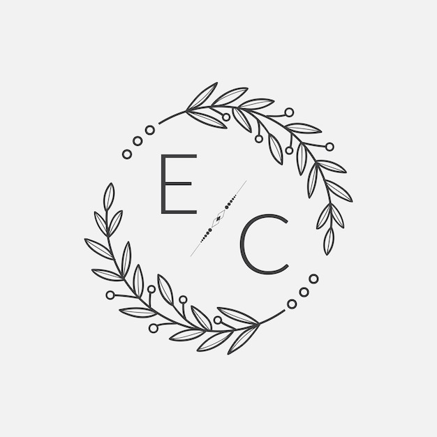 EC initiële monogram bruiloft met creatieve cirkellijn