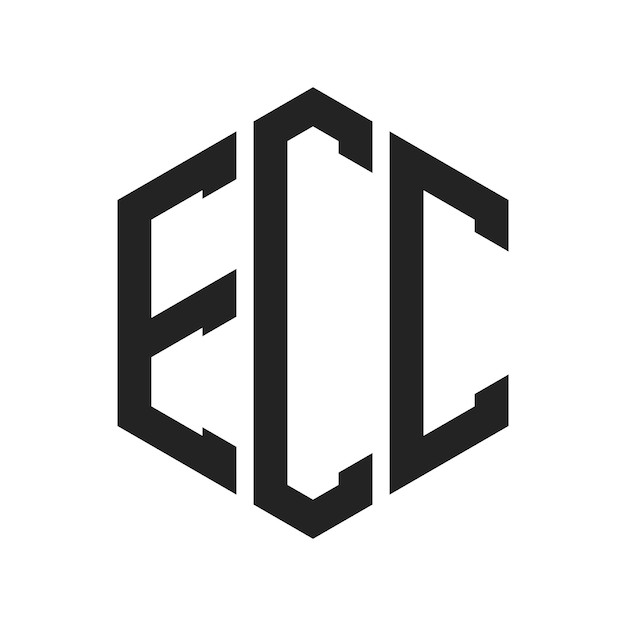 ECC ロゴ デザイン イニシャルレター ECC モノグラム ロゴ ヘクサゴン形