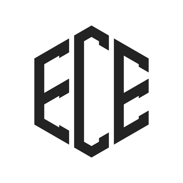 ECE ロゴ デザイン イニシャルレター ECE モノグラム ロゴ ヘクサゴン形