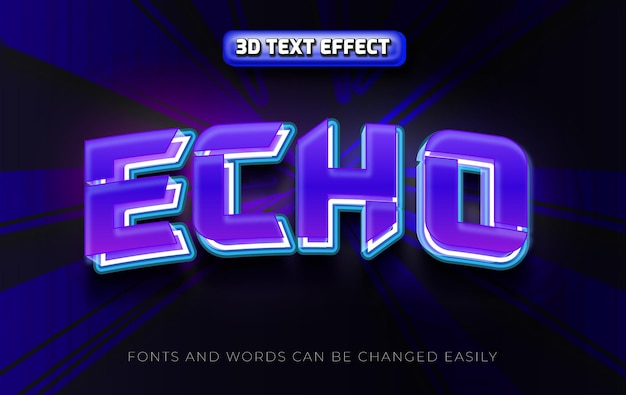 Echo 3d shinig blue editable text effect style