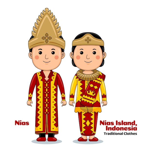 Vector echtpaar draagt nias, indonesische traditionele kleding