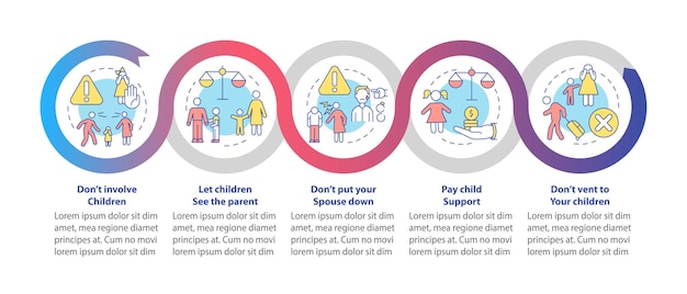 Echtscheiding dos en don'ts loop infographic sjabloon Leven en scheiding Datavisualisatie met 5 stappen Proces tijdlijn infografiek Workflow layout met lijn iconen Myriad ProBold Reguliere lettertypen gebruikt