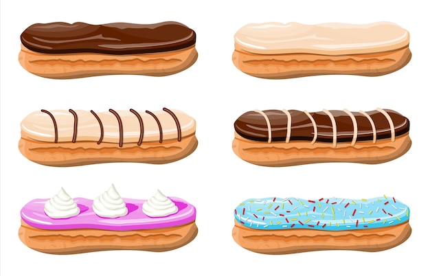 Eclair brewing cake set illustration