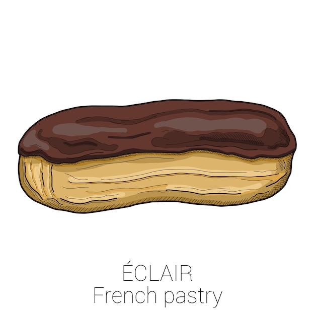 Eclair French Pastry Pattiserie Cake Kleurrijke Vectorillustratie