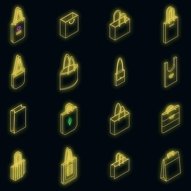 Eco bag icons set vector neon