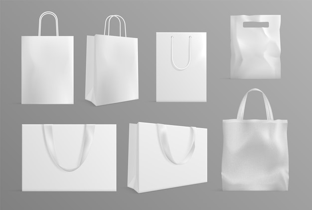 Eco bag mockup. realistic canvas paper handbags. modern material or cotton reusable packs for shoppers