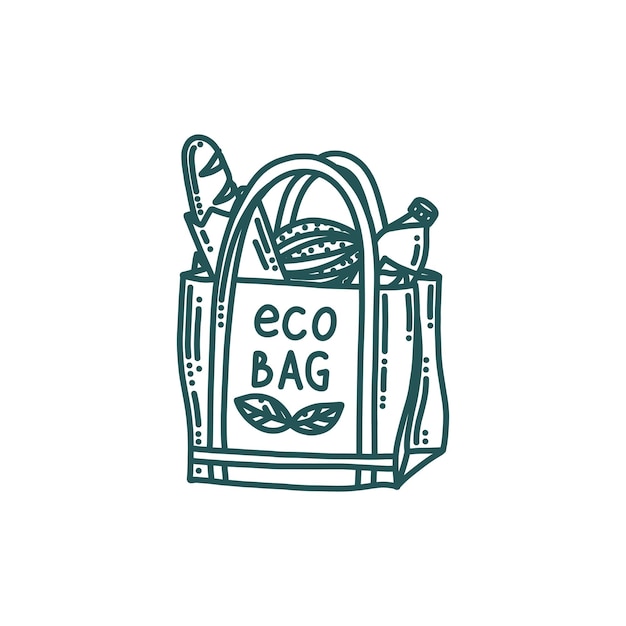 食料品が入ったエコバッグ環境にやさしいライフスタイルのゼロウェイストコンセプトのスーパーマーケットバッグ