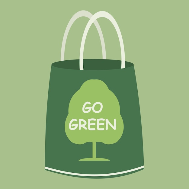 텍스트 벡터 일러스트와 함께 에코 가방 레터링이 있는 재사용 가능한 쇼핑백 Go Green Ecology shopping 핸드백 with 타이포그래피