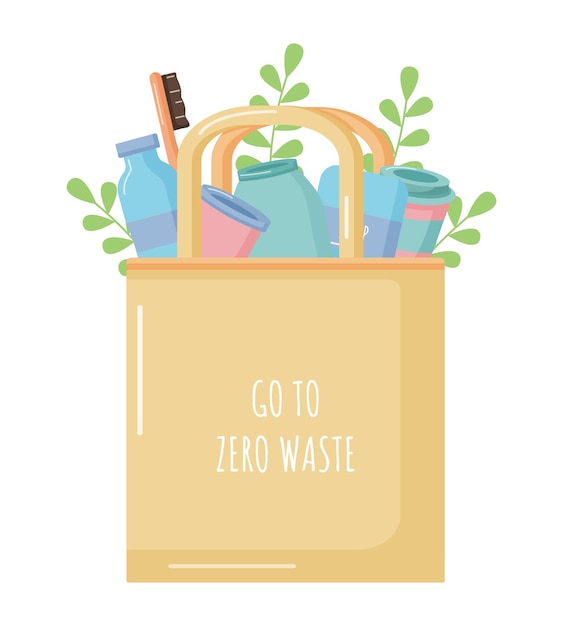 Vector eco bag with zero waste lifestyle elements. 
zero waste concept