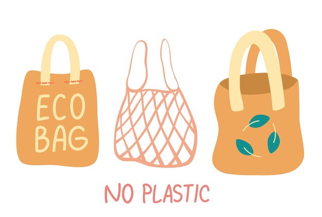 Premium Vector Eco bags set. modern organic shopper for trendy