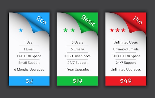 Vector eco basic and pro pricing plans for your website and aplications