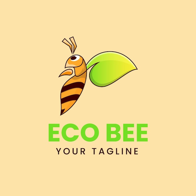 Эко-пчелиные животные с векторной иллюстрацией логотипа крыльев листьев