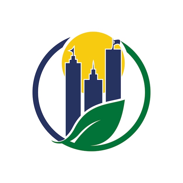 Дизайн векторного логотипа экостроительной башни Концепция зеленого городского векторного логотипа