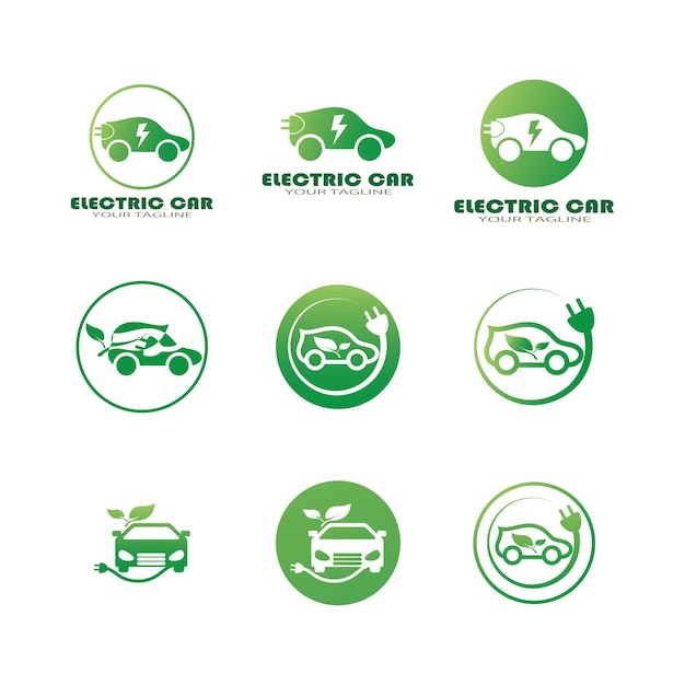 Вектор логотипа эко-автомобилей и электрических зеленых автомобилей