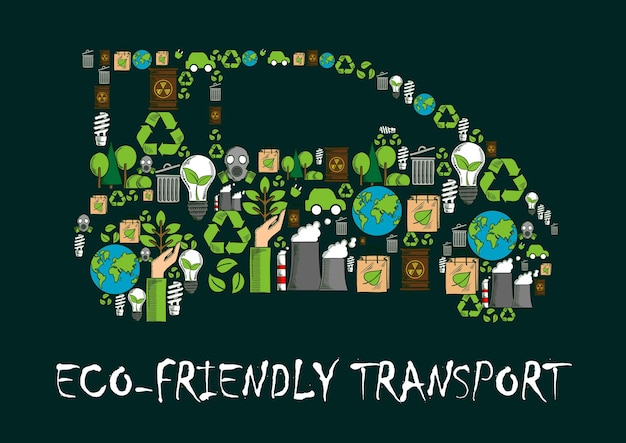 Vector eco car symbol made up of ecological icons