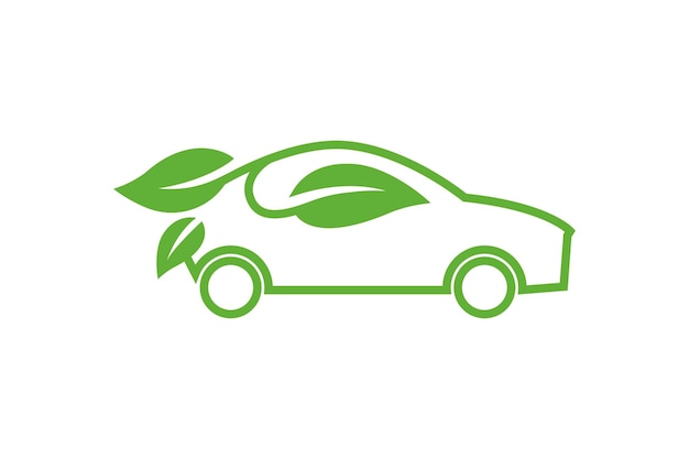 エコカーベクトルアイコン緑の車のテンプレート生態学的な輸送の概念葉のある緑の車安全な世界健康自動車技術の概念未来の技術の概念ベクトルイラストEPS10