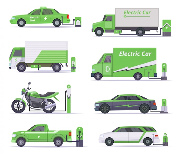 Auto ecologiche. risparmiare tempo veicoli elettrici vettore raccolta verde