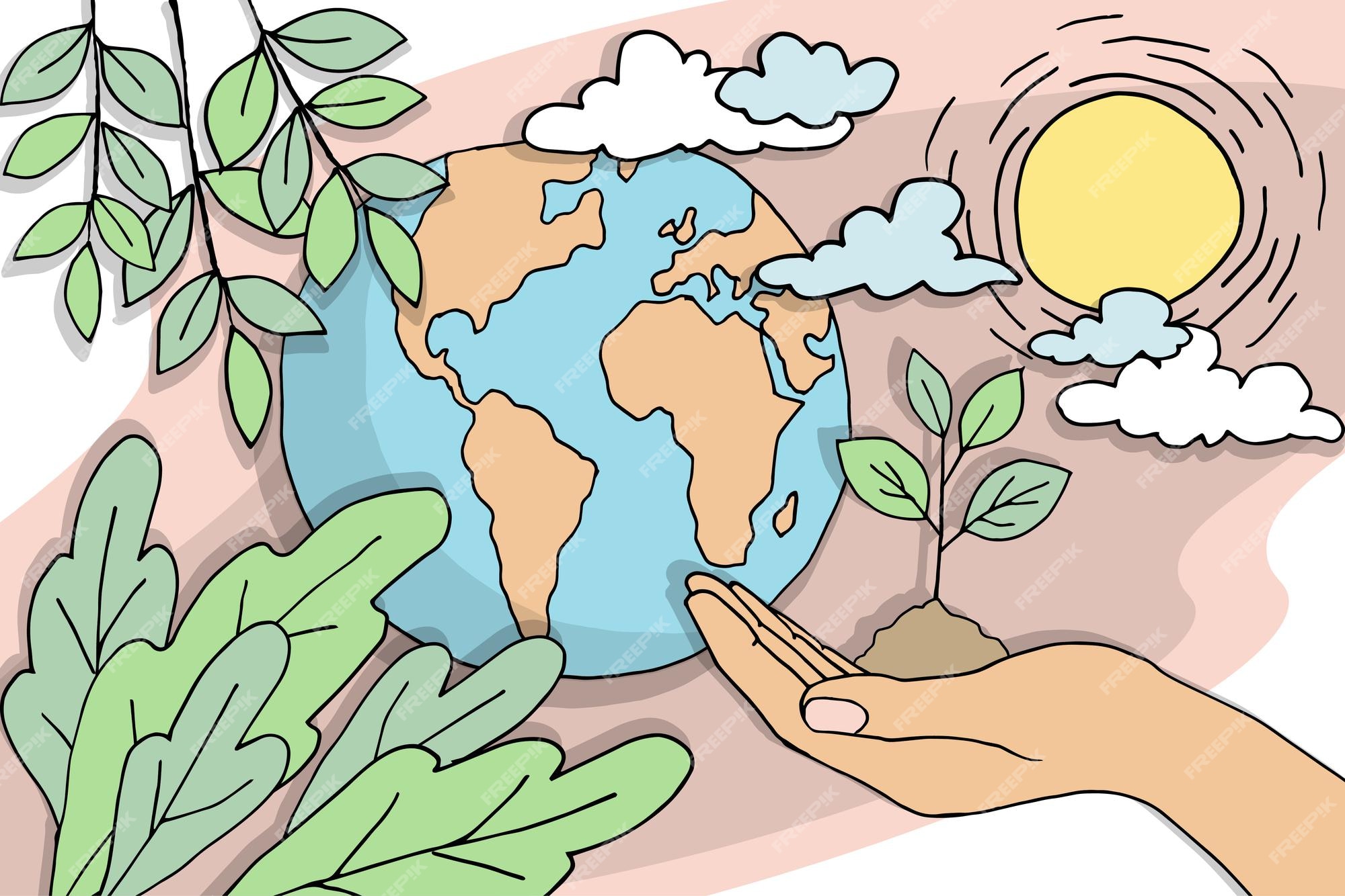 Premium Vector | Eco cartoon planet earth hand cares plant sprout. environmental safety sustainable technology renewable energy. nature protection problem paper drawing cut design vector illustration Premium Vector | Eco cartoon planet earth hand cares plant sprout. environmental safety sustainable technology renewable energy. nature protection problem paper drawing cut design vector illustration