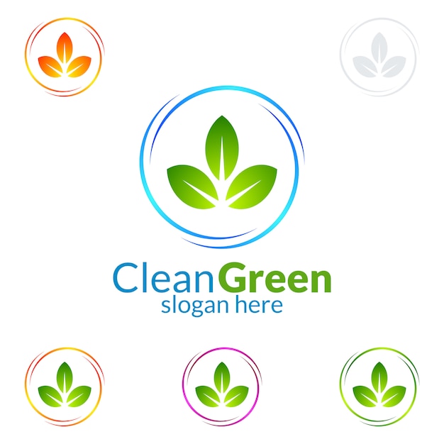 Eco cleaning service logo design met ecologie en cirkel