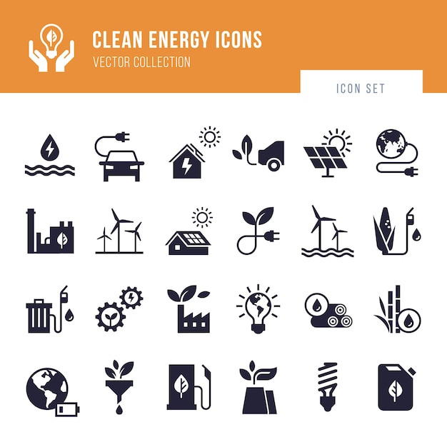 Eco collection with various icons on the theme of ecology and green energy.